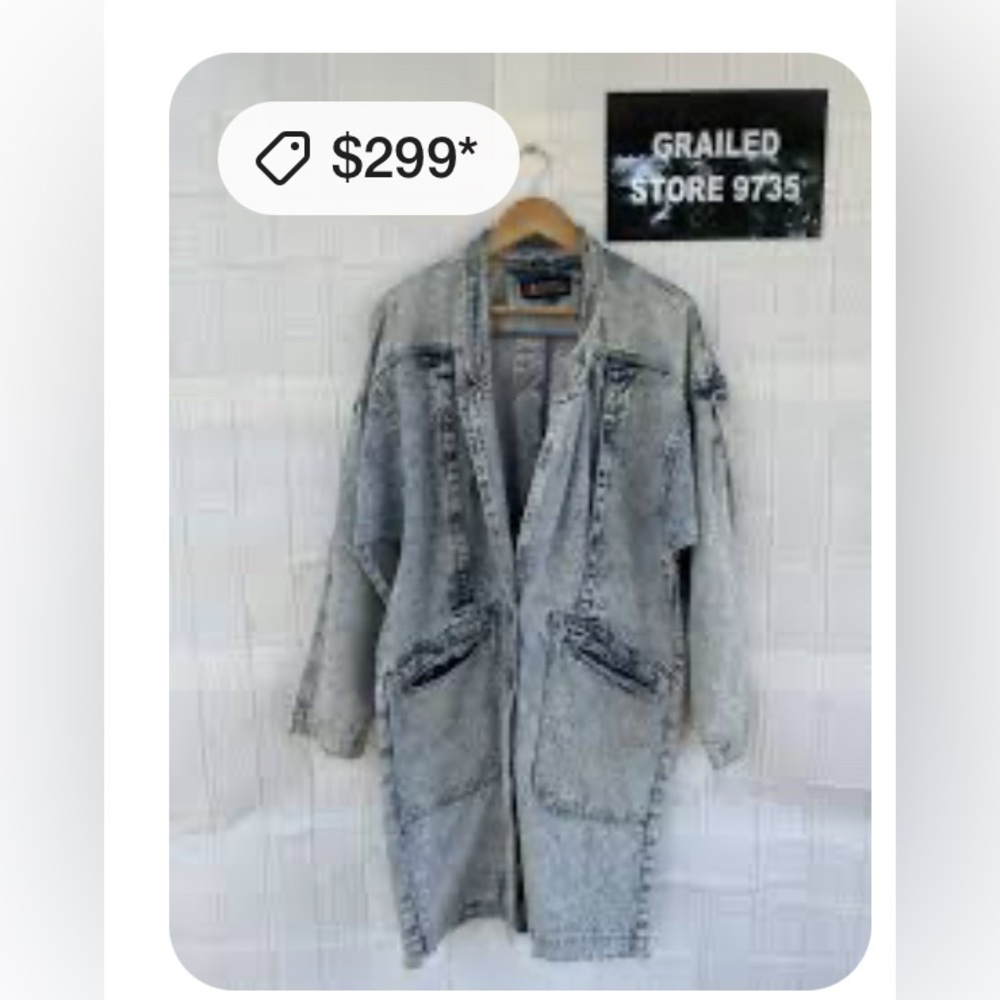 Vintage 80s Acid Wash Denim Duster Coat Denim coat Jean Coat Jean Jacket - Picture 9 of 13